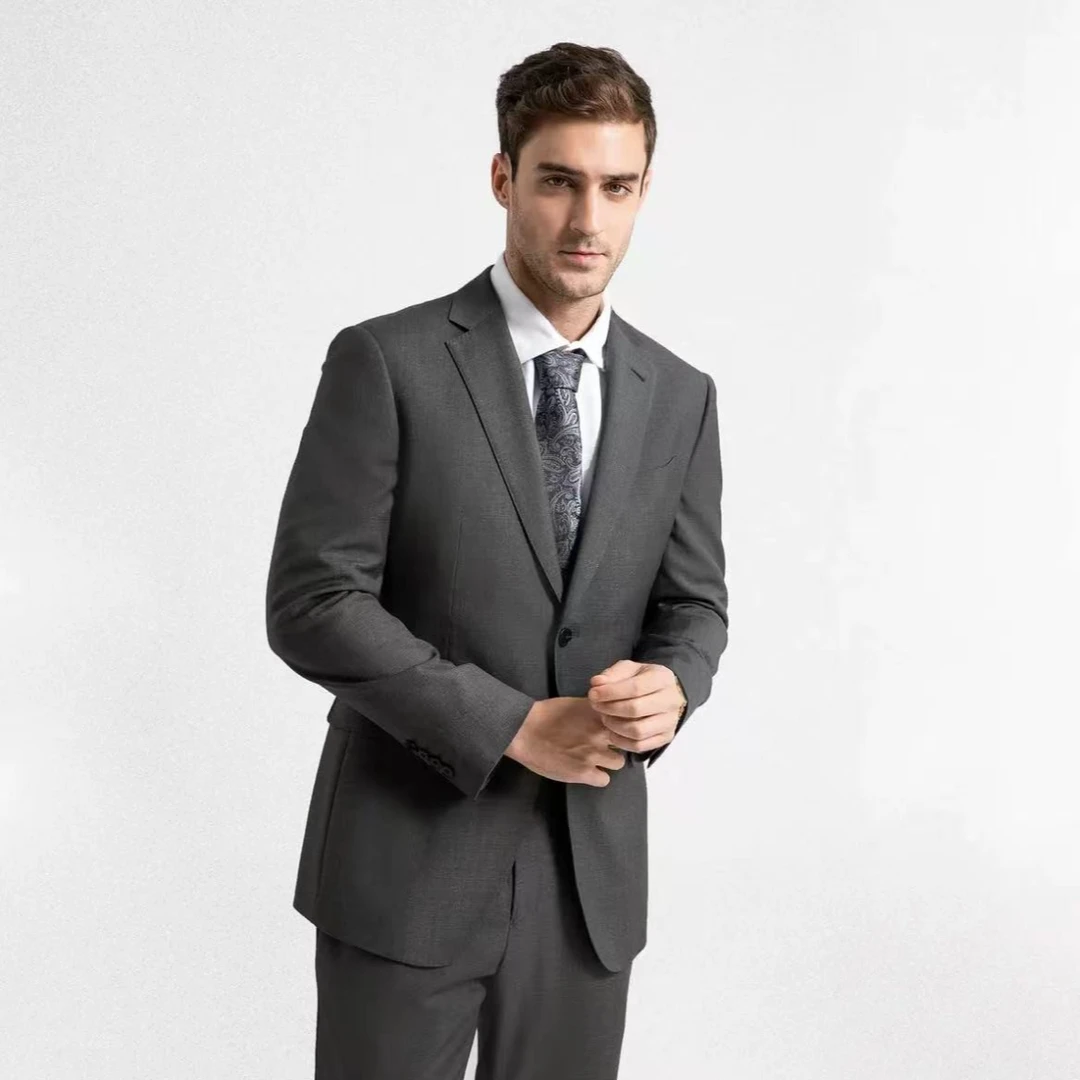 大象灰色套装（一等品）西服高端麻衬工艺平驳领商务修身职业结婚