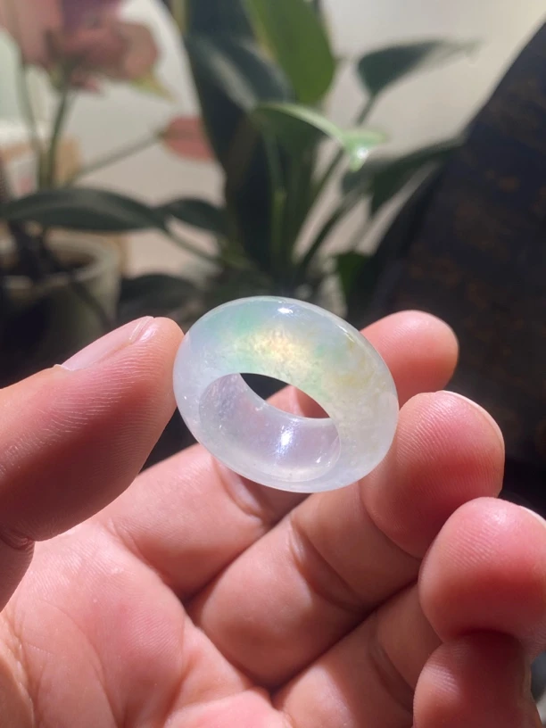 13号轮胎版冰种黄加绿翡翠指环