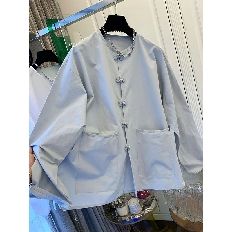 高级感超好看新中式盘扣棉布衬衫上衣女宽松设计感小众春装新款潮