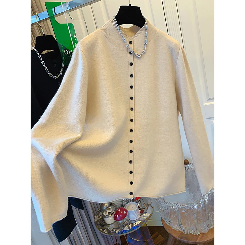 胖妹妹宽松百搭单排扣开衫针织衫长袖女秋冬新款慵懒风休闲外套潮