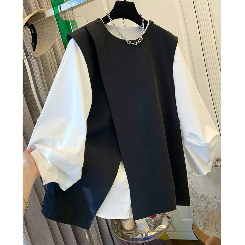 高级感宽松设计感小众黑西装马甲衬衫上衣女两件套装春秋新款小众