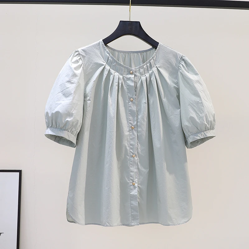夏季设计感褶皱百搭小众减龄洋气显瘦女装衬衫潮泡泡袖休闲韩版