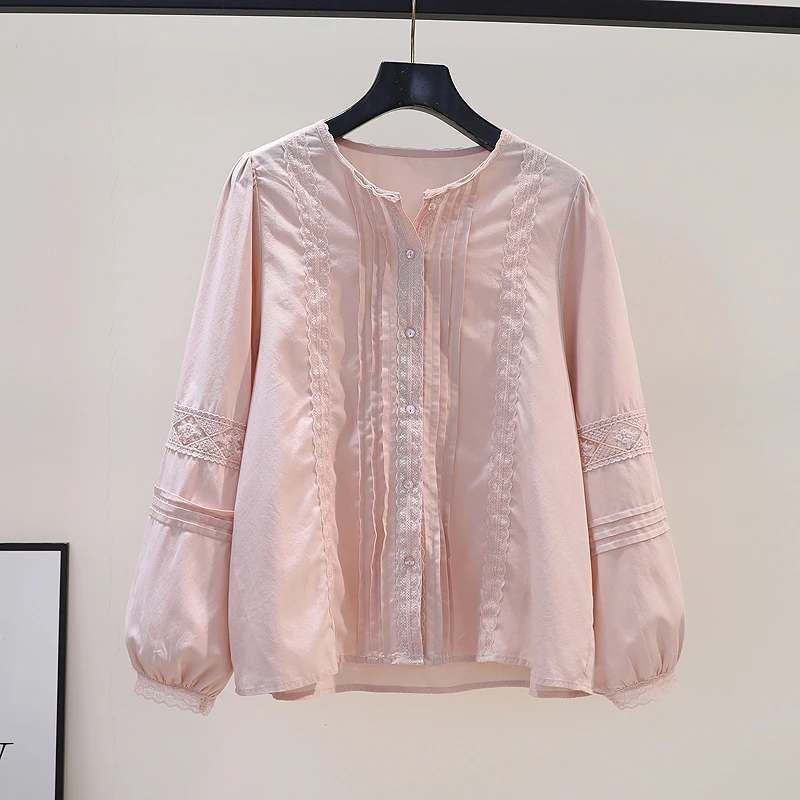 春秋新款韩版法式甜美长袖圆领衬衫上衣女胖MM大码宽松小众衬衣潮