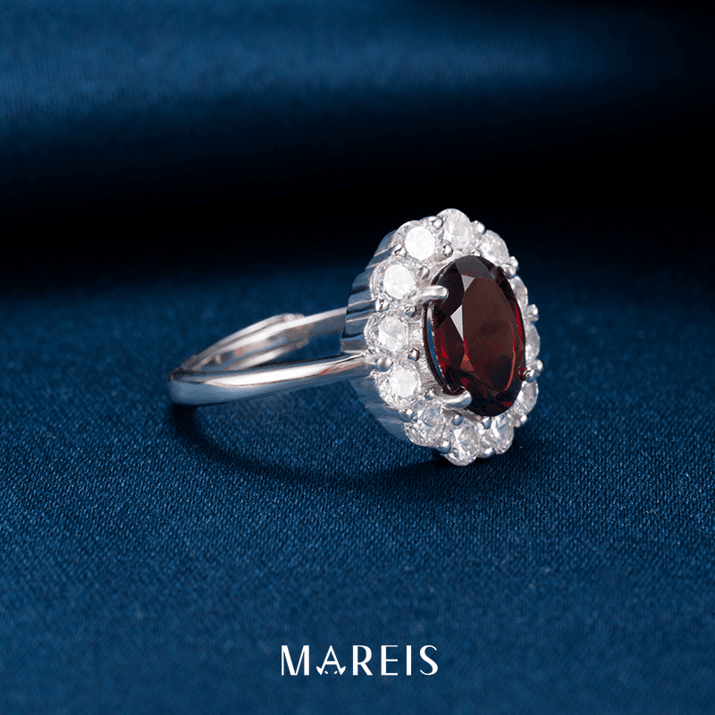MAREIS 玛芮丝珠宝 925纯银 天然石榴石戒指