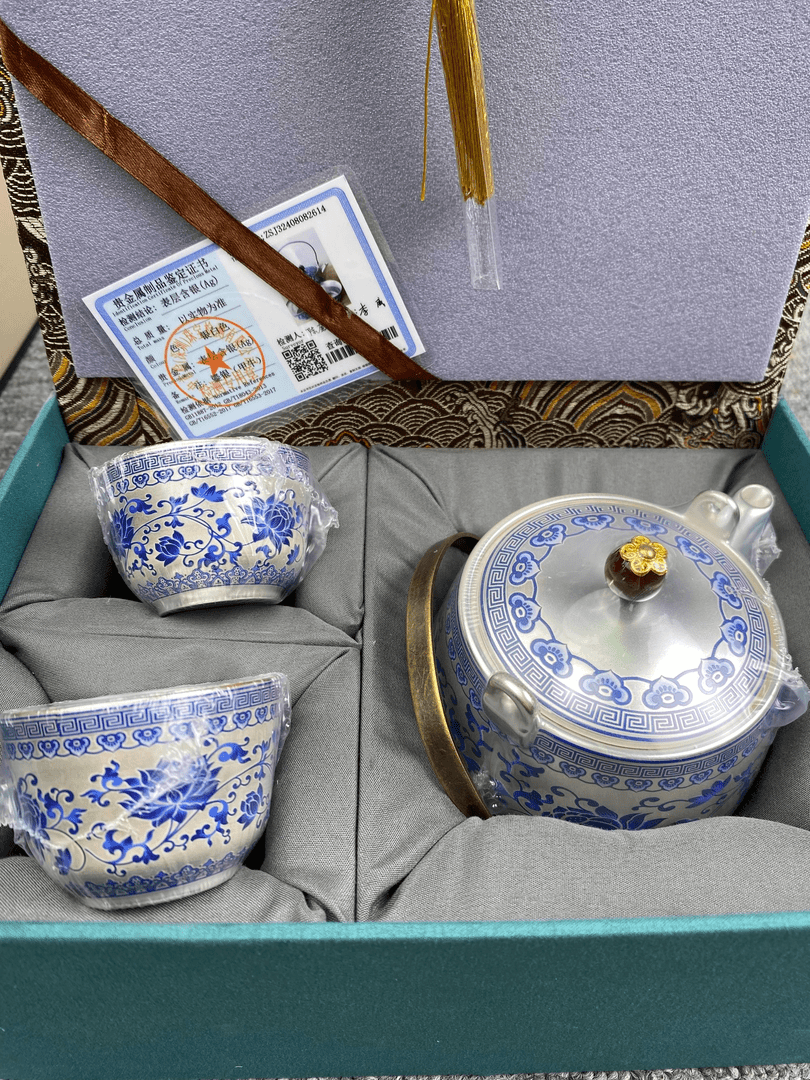 尚轩缠枝莲银壶两杯配礼盒ZH5