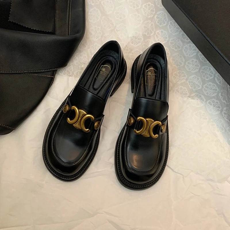 【Ruyan Vuicr】凯旋门厚底乐福鞋女英伦风单鞋金属小皮鞋