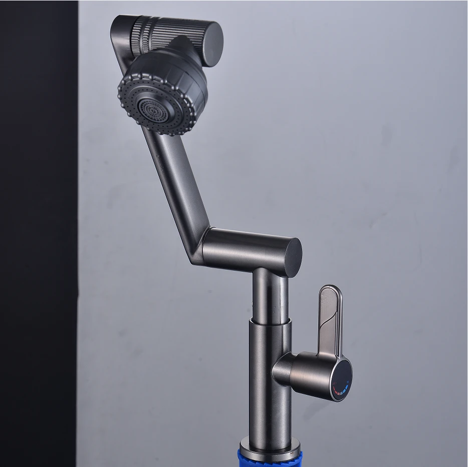 A单冷水镀枪灰不锈钢机器猫可折叠万向旋转洗手间面盆龙头10424D