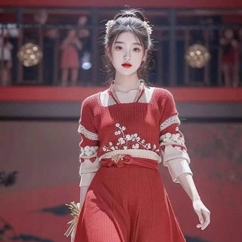 【设计师】高级感新中式国风针织毛衣连衣裙套装女2025秋冬季新款