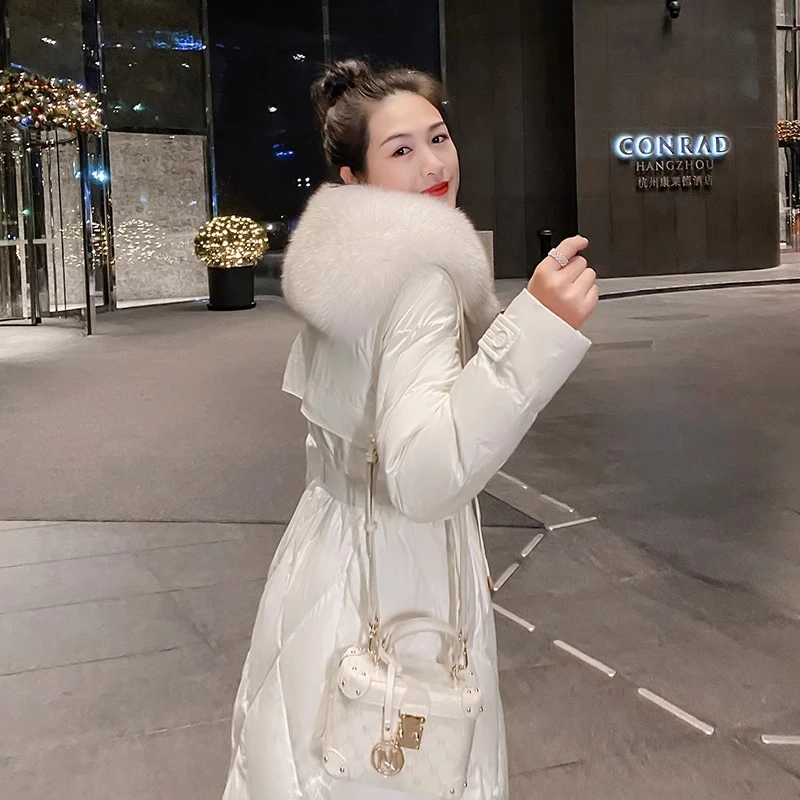 【设计师】时尚洋气羽绒服女中长款2023冬季爆款过膝大毛领加厚外套