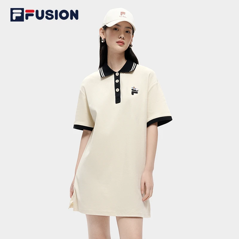 FILA FUSION斐乐FOB多彩POLO连衣裙夏时尚宽松简约百搭休闲运动