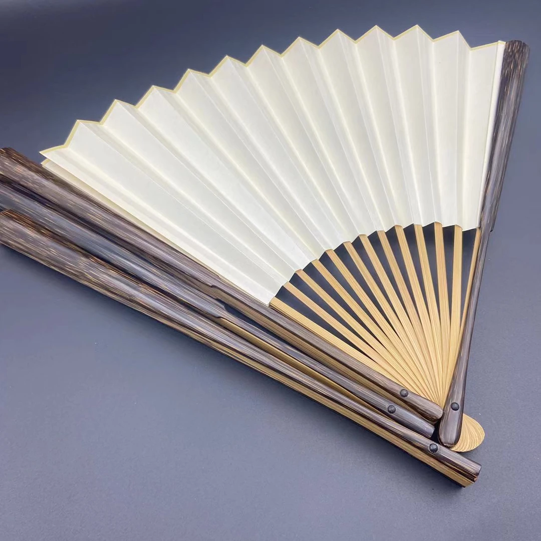 棕竹折扇手工扇子半棕文玩扇收藏黑色扇空白苏工书法宣纸洒金白色