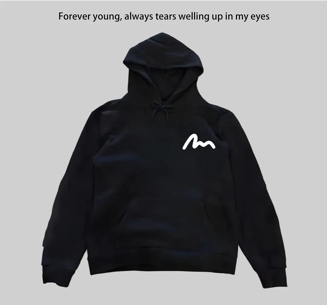 国潮潮牌简易波浪线条印花男款男装常规加绒连帽卫衣返潮复古长袖