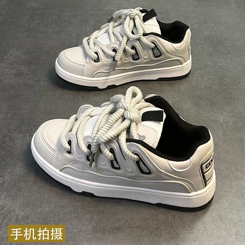 新疆包邮男款板鞋秋季国潮夜光灰色面包鞋男休闲低帮厚底滑板鞋百
