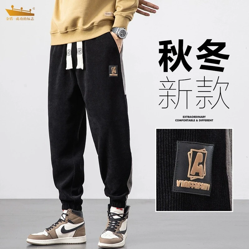 潮牌运动卫裤男士灯芯绒休闲裤束脚2024新款春季男裤子春秋款