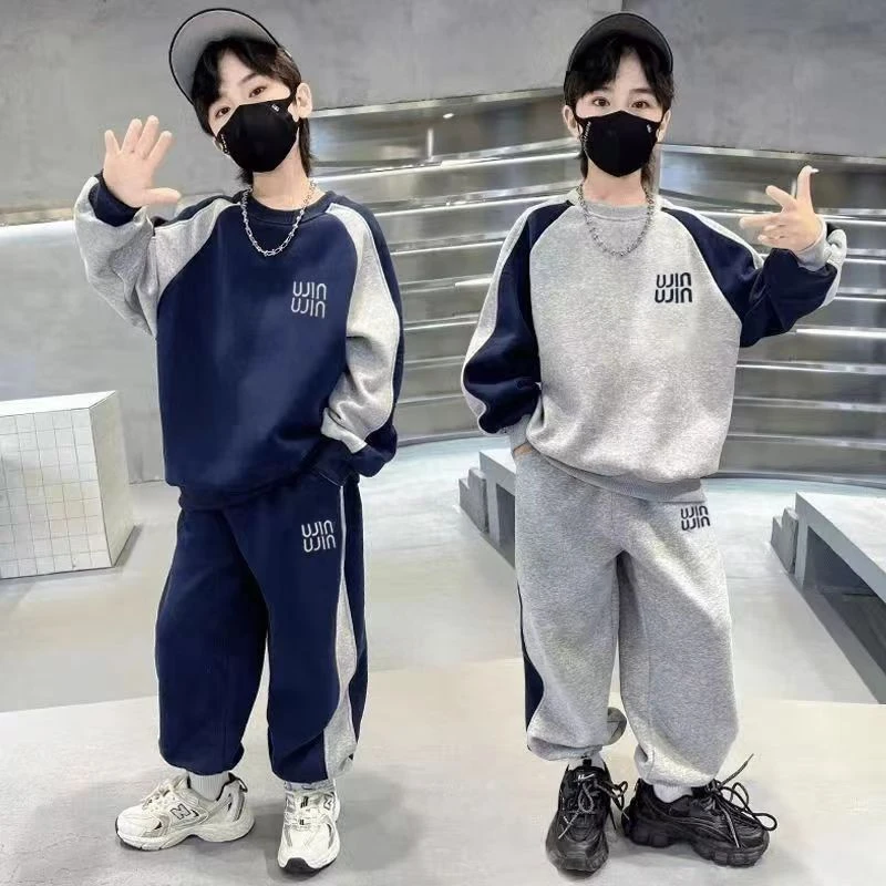 新款男童韩版字母绣花中大童春秋季休闲卫衣卫裤儿童运动两件套潮