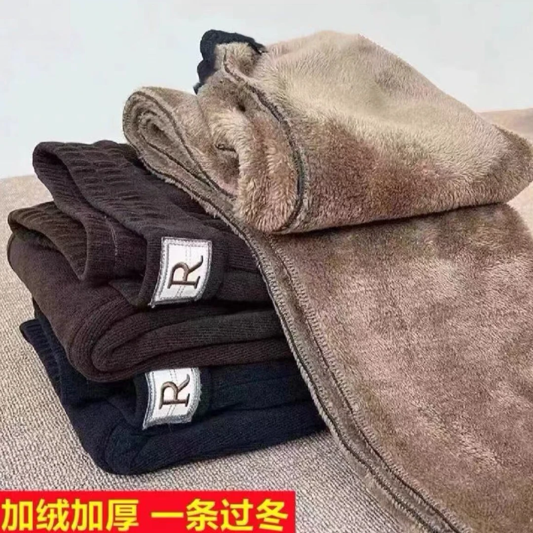 【外贸订单】加绒加厚潮澳绒女冬长毛绒高腰宽松大码妈妈装哈伦裤