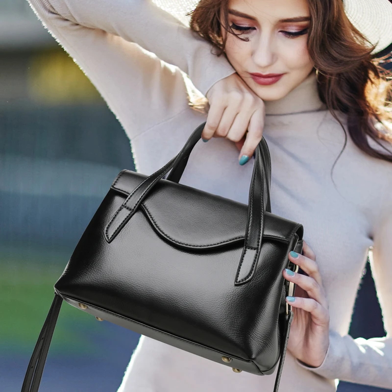 CCAMO真皮女包百搭黑色小方包时尚单肩斜挎小包高级感上班小拎包