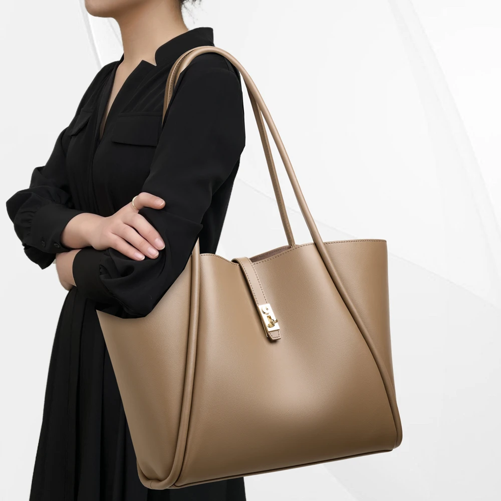 CCAMO包包女大容量包包上班通勤包百搭牛皮托特包简约单肩大包包