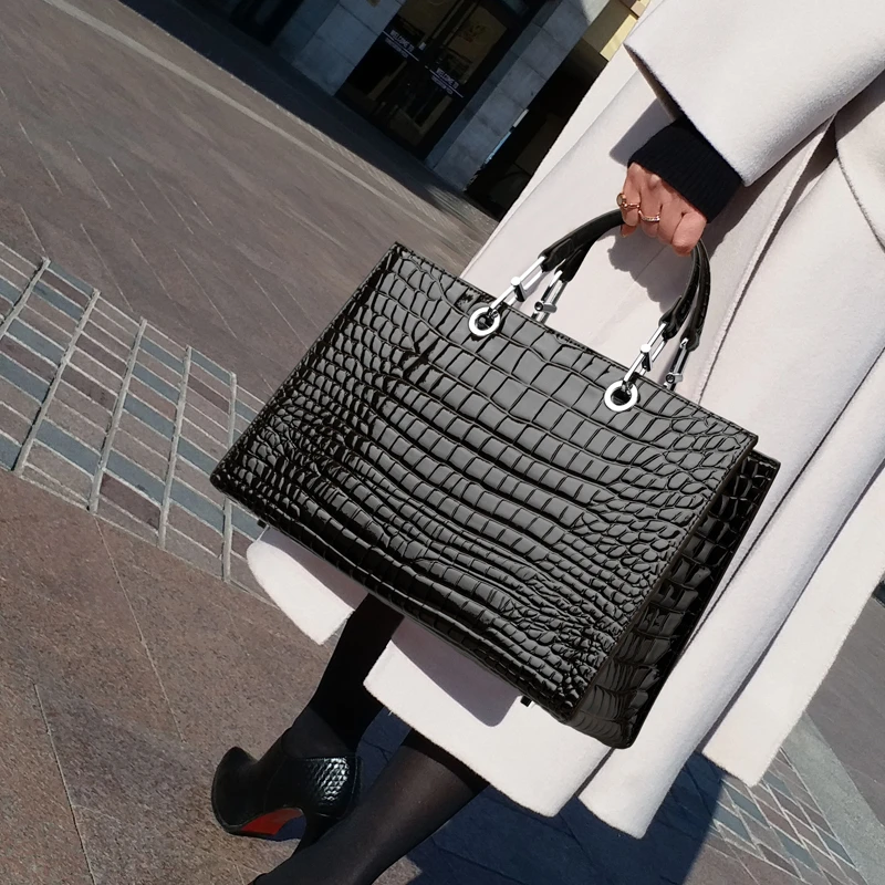 CCAMO真皮女包上档次包包女款牛皮包鳄鱼纹手提单肩包上班通勤包