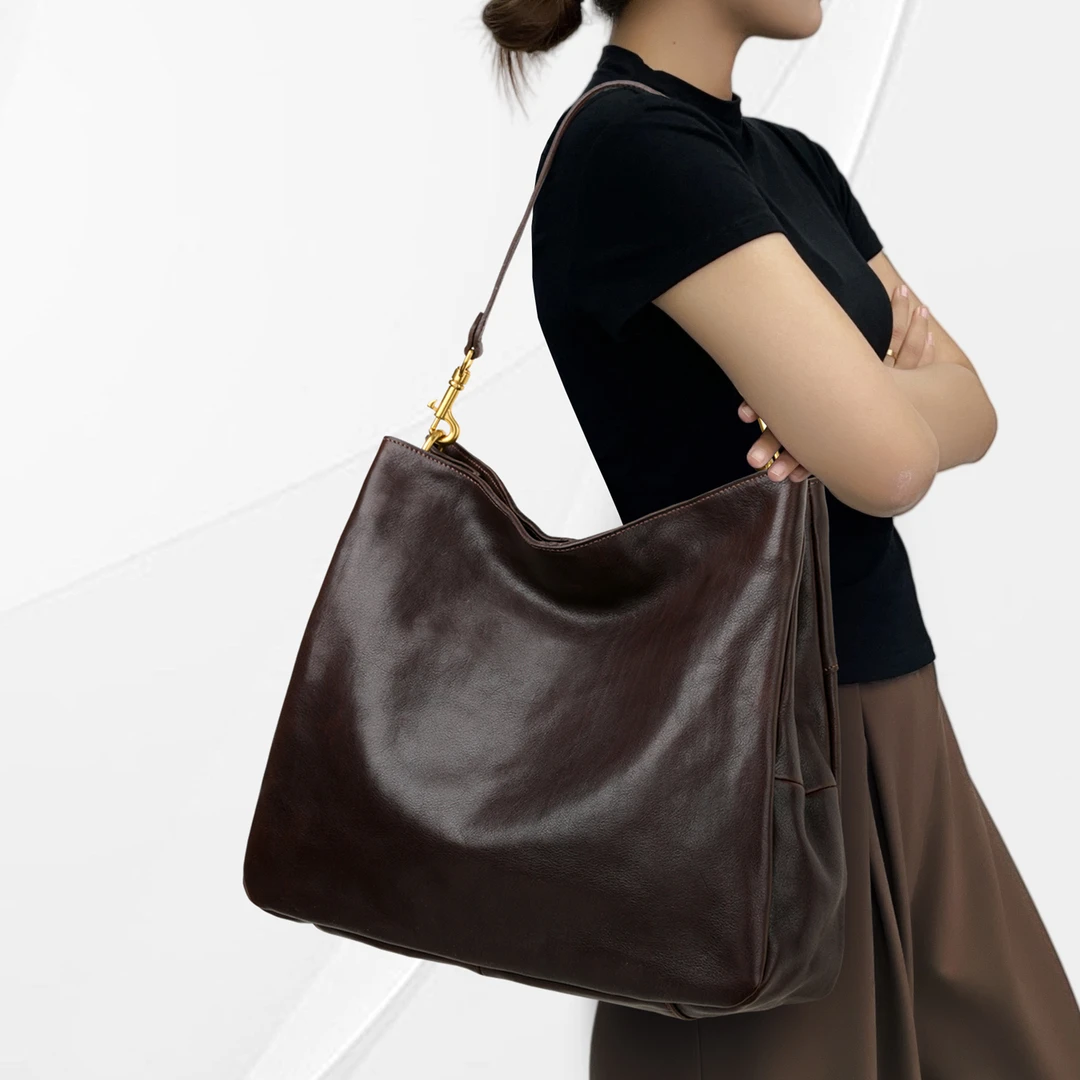 CCAMO真皮百搭包包大容量牛皮托特包潮流单肩斜挎包休闲女款包包