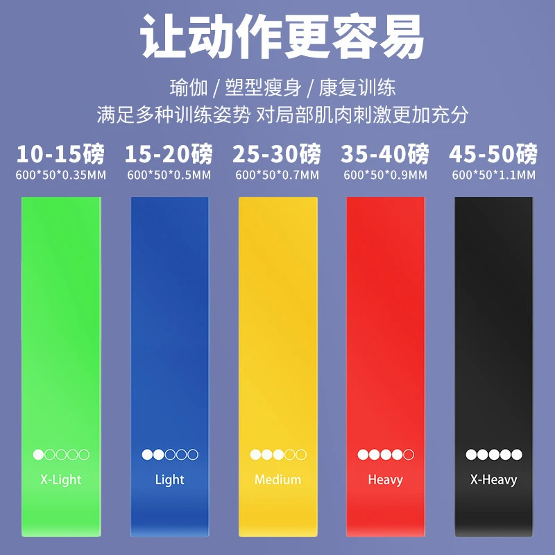 【膝盖之家】弹力圈（五条不同磅数装）（赠送对应训练视频）成人