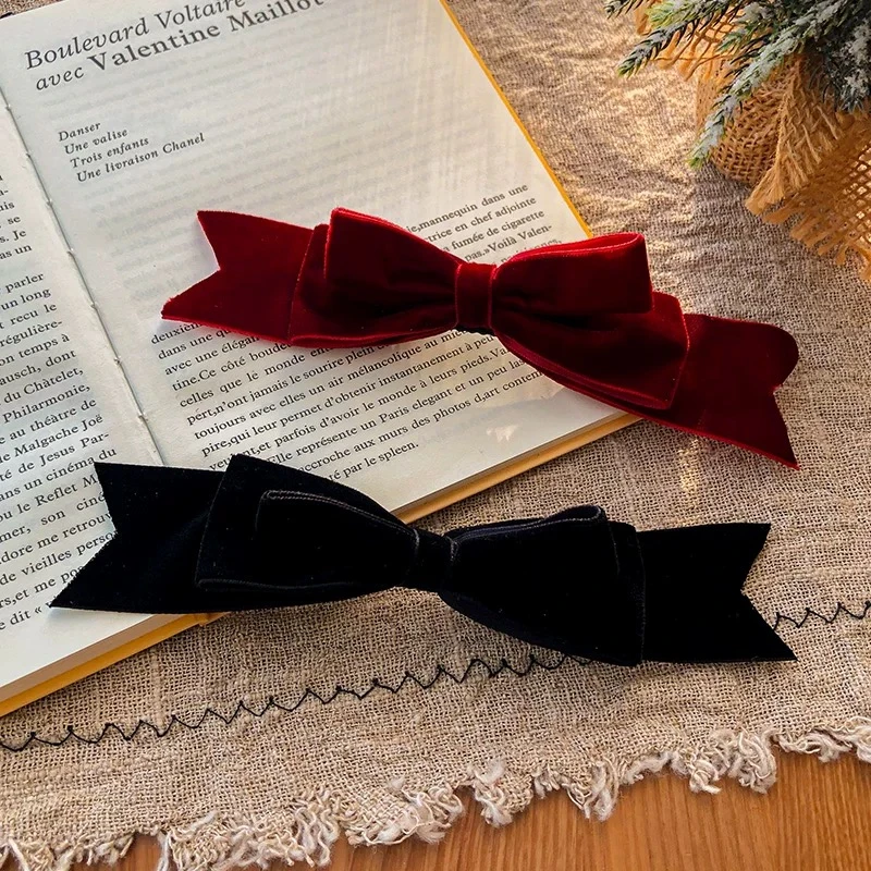 在逃公主头饰韩国复古丝绒蝴蝶结发夹女童简约气质对夹明星同款