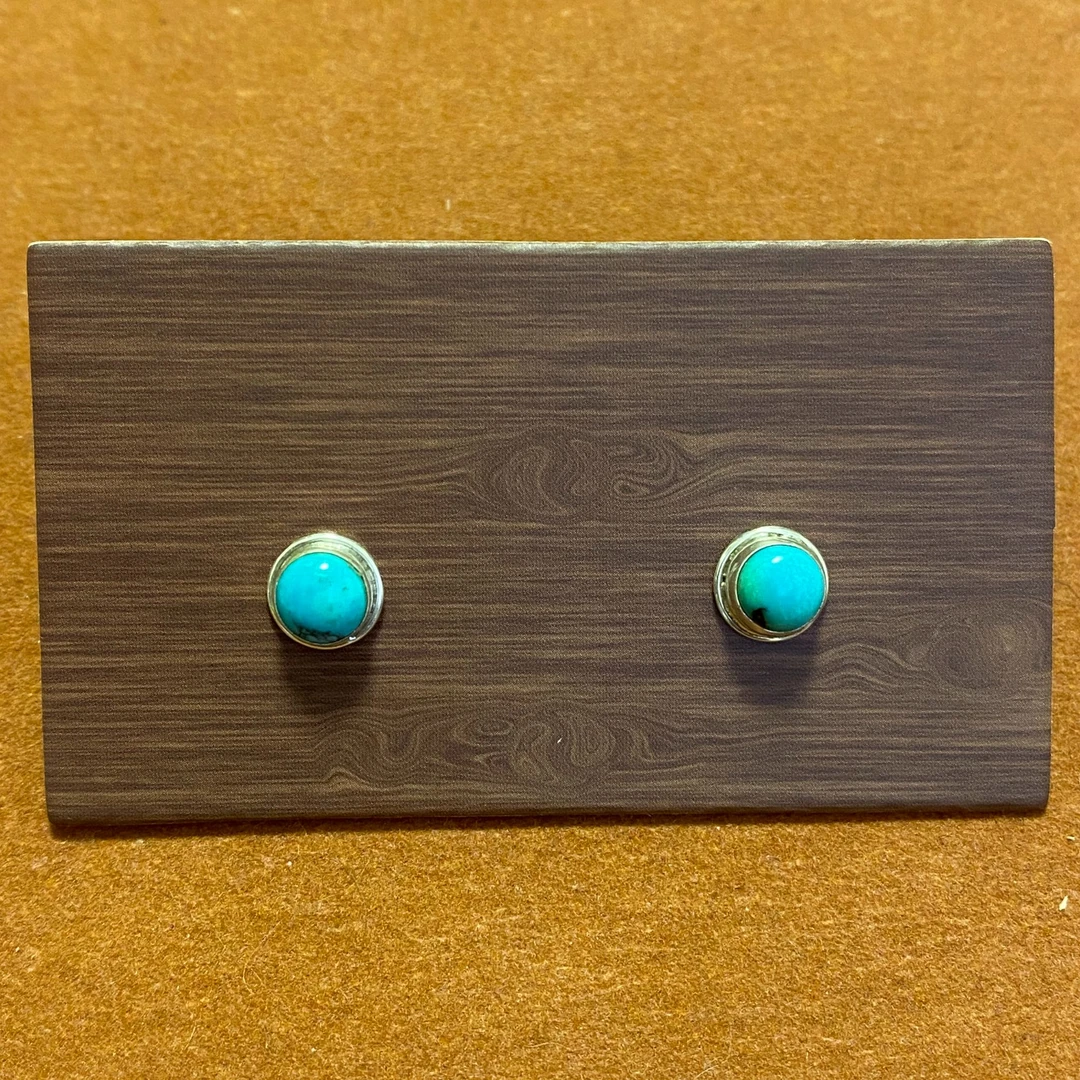 925银耳饰 H96 拉萨发货 尼泊尔手工小耳钉 气质蓝色圆形小众简约