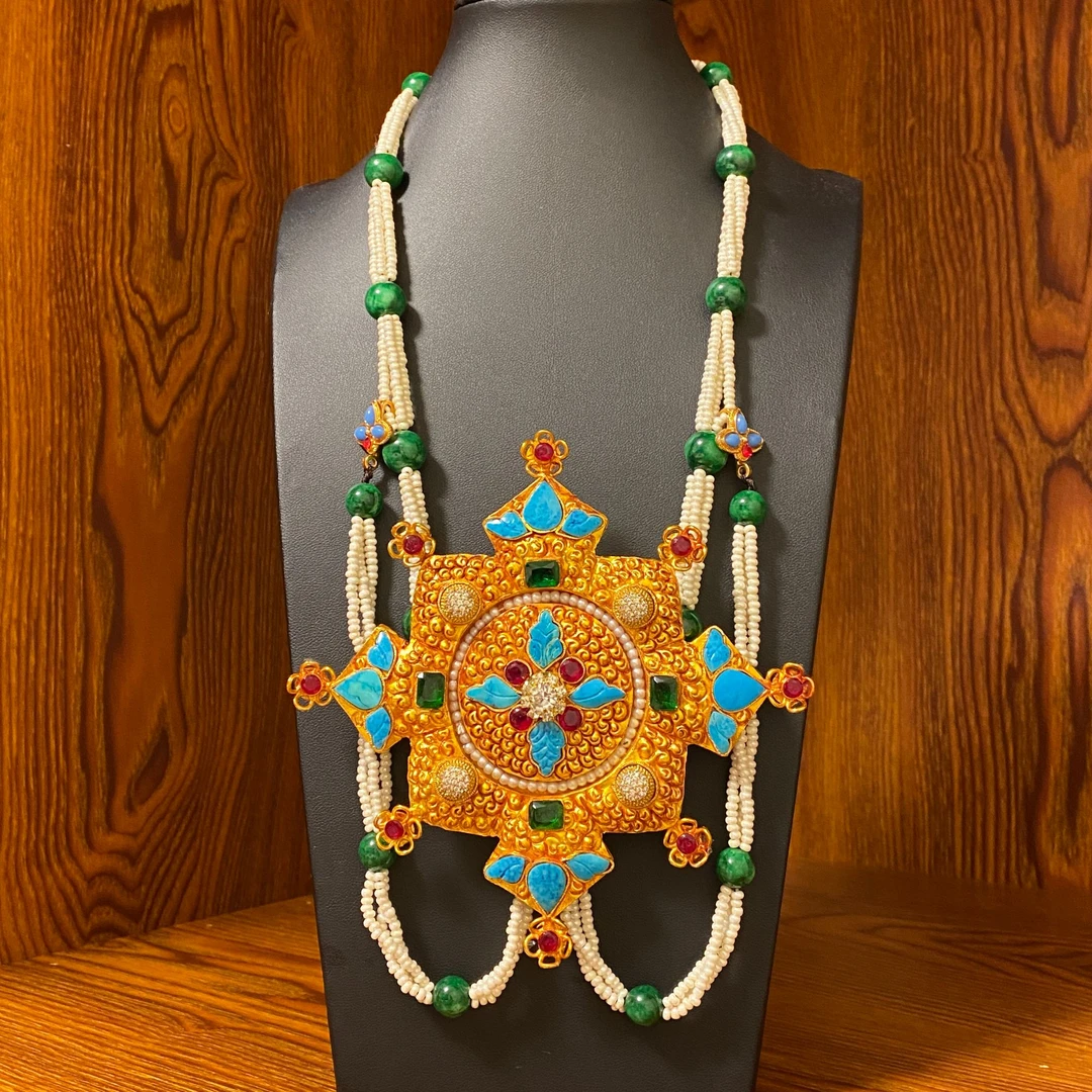 非金属布艺项链 M26尼泊尔纯手工铜镀金吊坠项链 卡乌精美轻奢