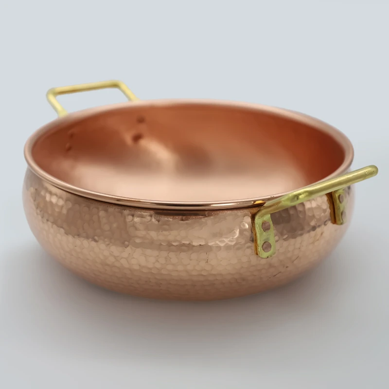 老北平加厚纯紫铜电磁炉火锅电陶炉手工可明火平底锤纹铜锅盆