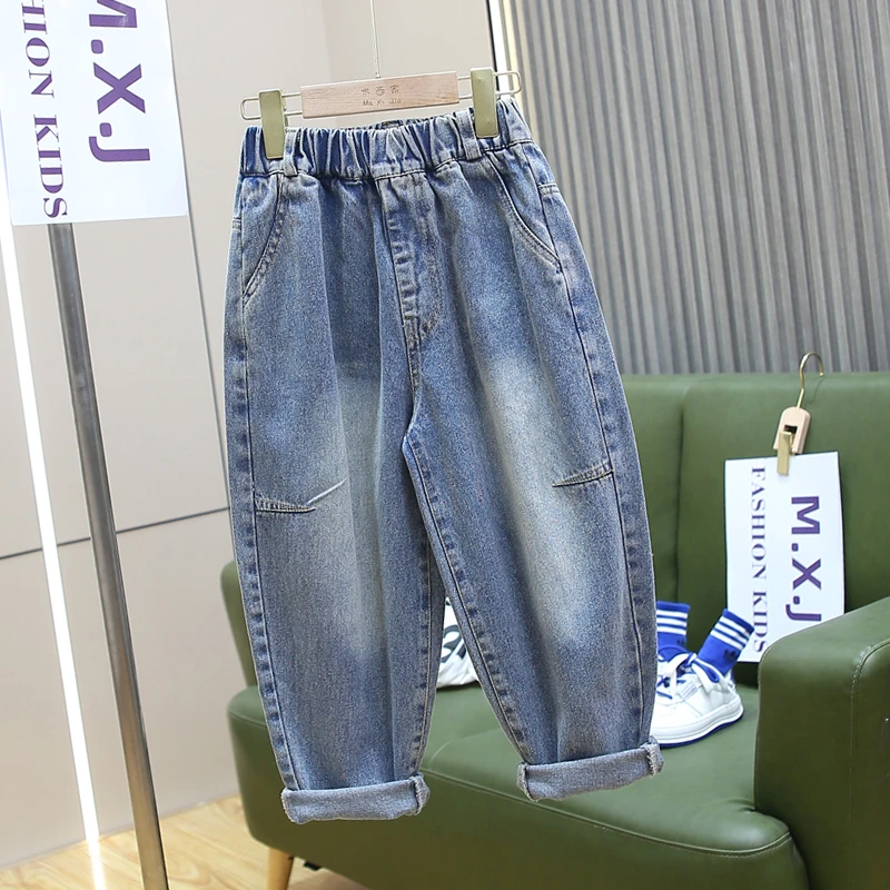 【百搭蓝宽松休闲】童装男童牛仔裤2024新款儿童春秋款韩版洋气潮