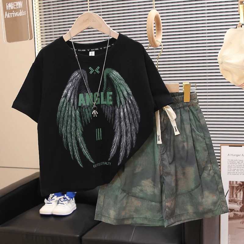 【双纱棉翅膀宽松短袖】男童夏装T恤2024新款中大童韩版薄款帅气潮