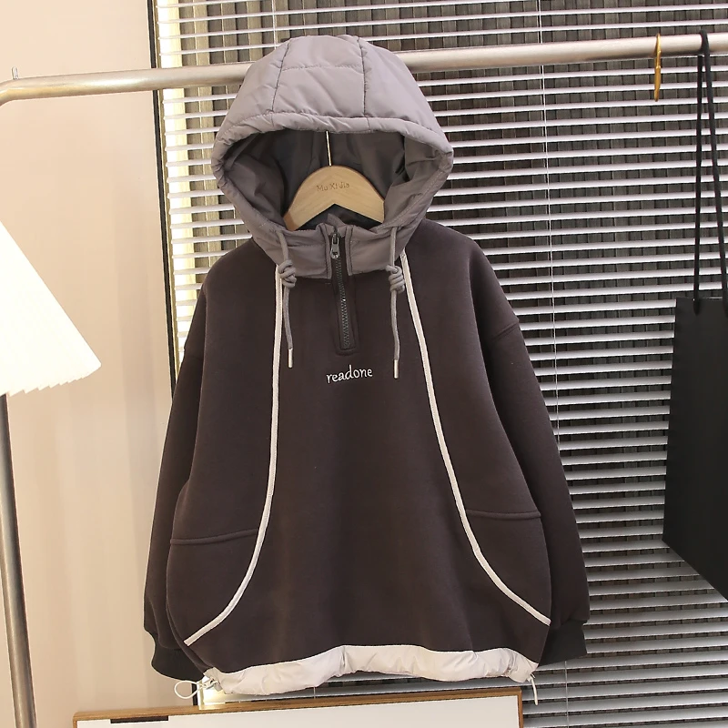 儿童加绒卫衣2025新款秋冬装男女童洋气加厚连帽中大童长袖帅气潮