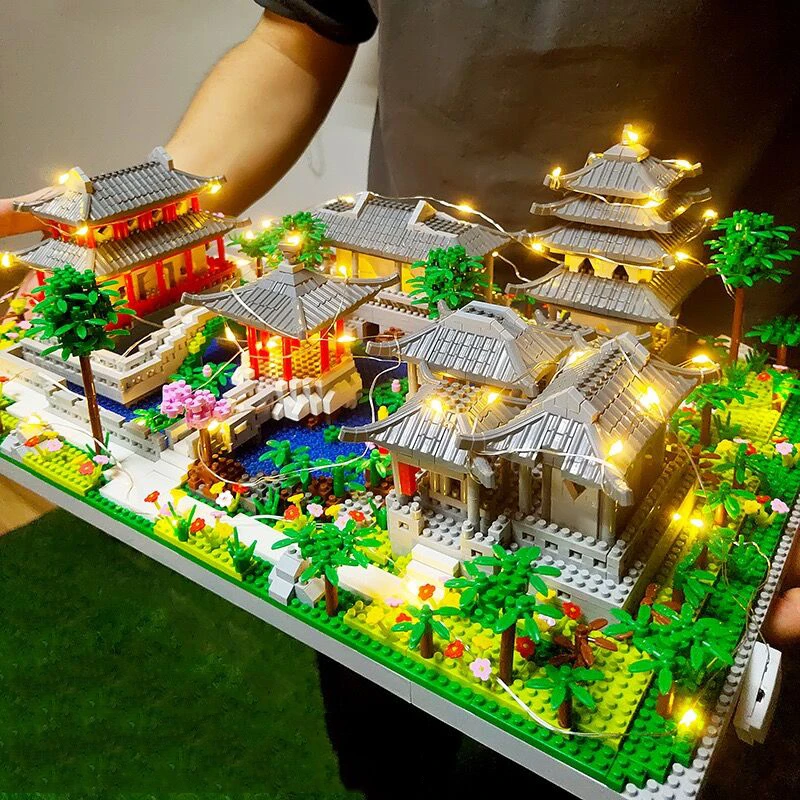 苏州园林积木 微颗粒中国风建筑物拼装积木 成人儿童玩具积木摆件