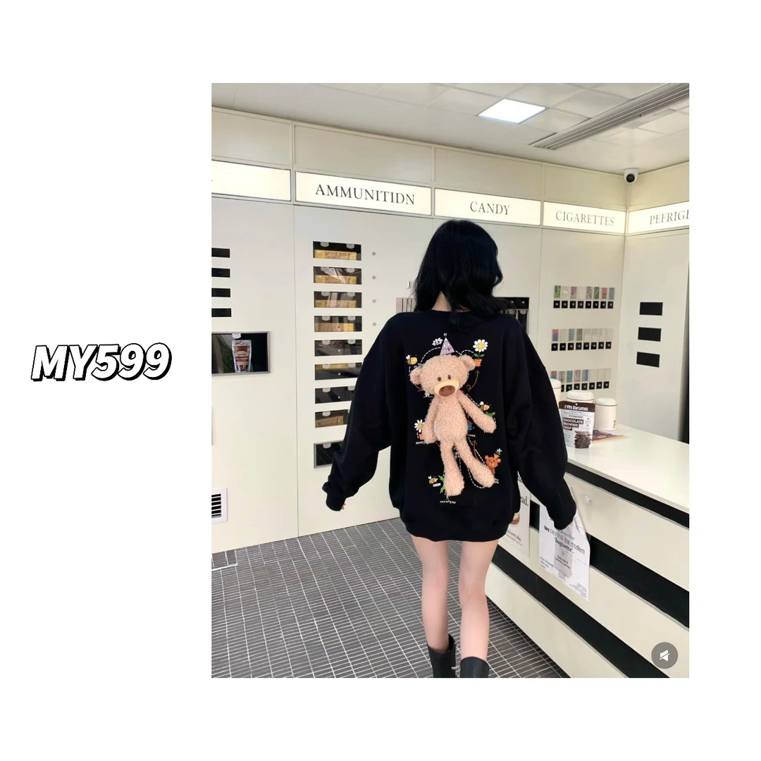 线路熊* 艺术家涂鸦联名系列卡通图案休闲宽松圆领卫衣