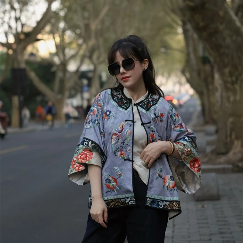 【喜迁莺慢】景罗国风瓜瓞绵绵打籽短款对襟满绣绣衣夏季复古上衣