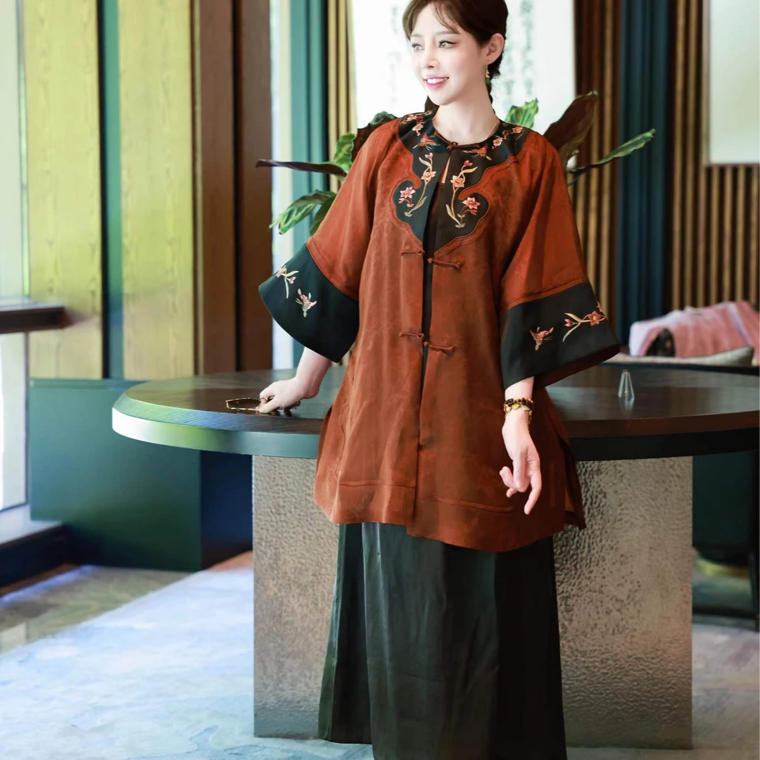 【雷齐区】景罗国风红色对襟手绣绣花中国风上衣