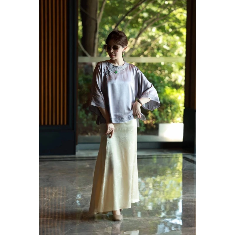 【天夏奇】景罗国风紫色斜襟手袖绣花中国风上衣