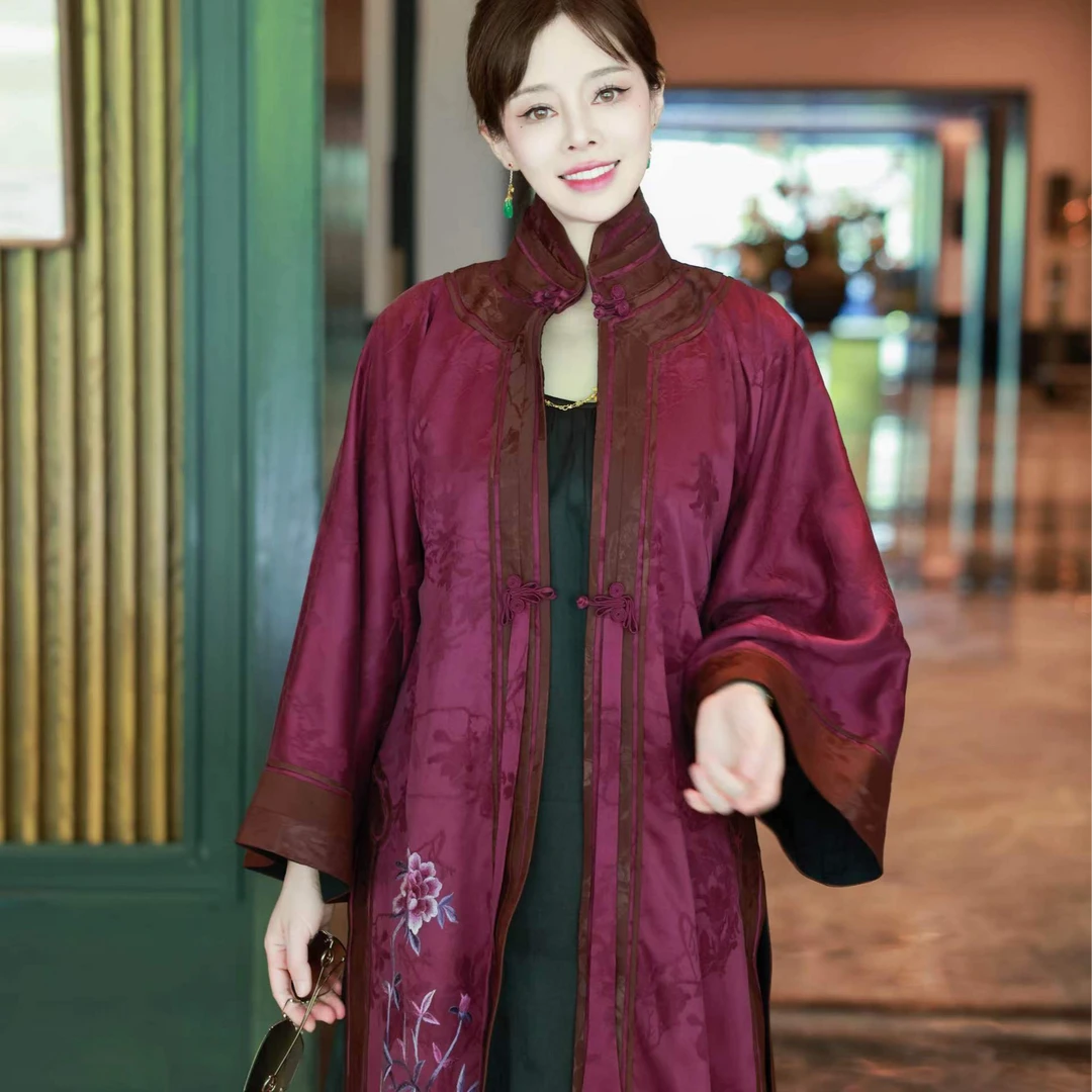 景罗【蓝君喜】新中式新国风复古对襟宽松百搭桑蚕丝上衣
