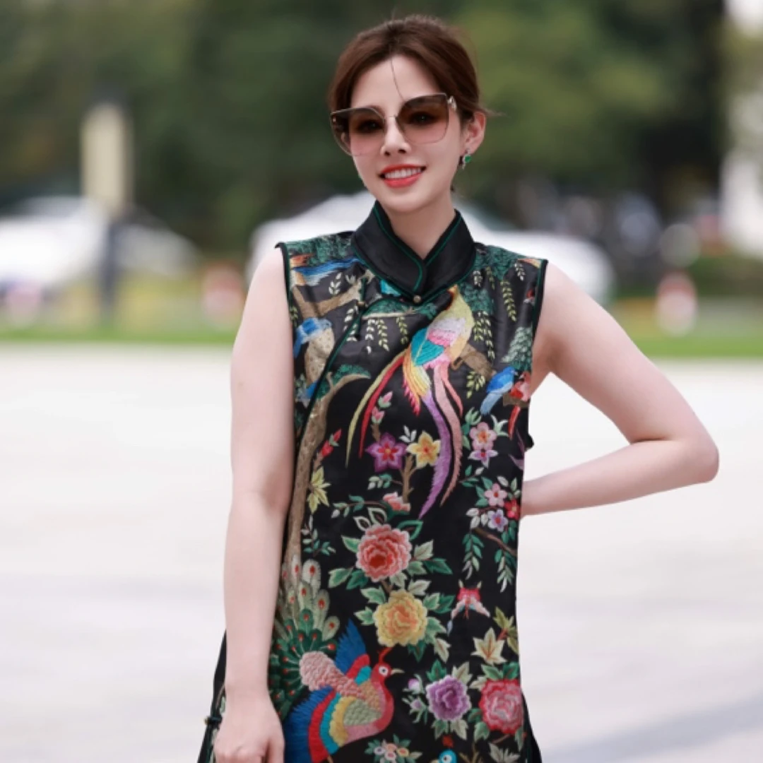 【卡萨景】景罗国风黑色手绣绣花中国风宽松马甲