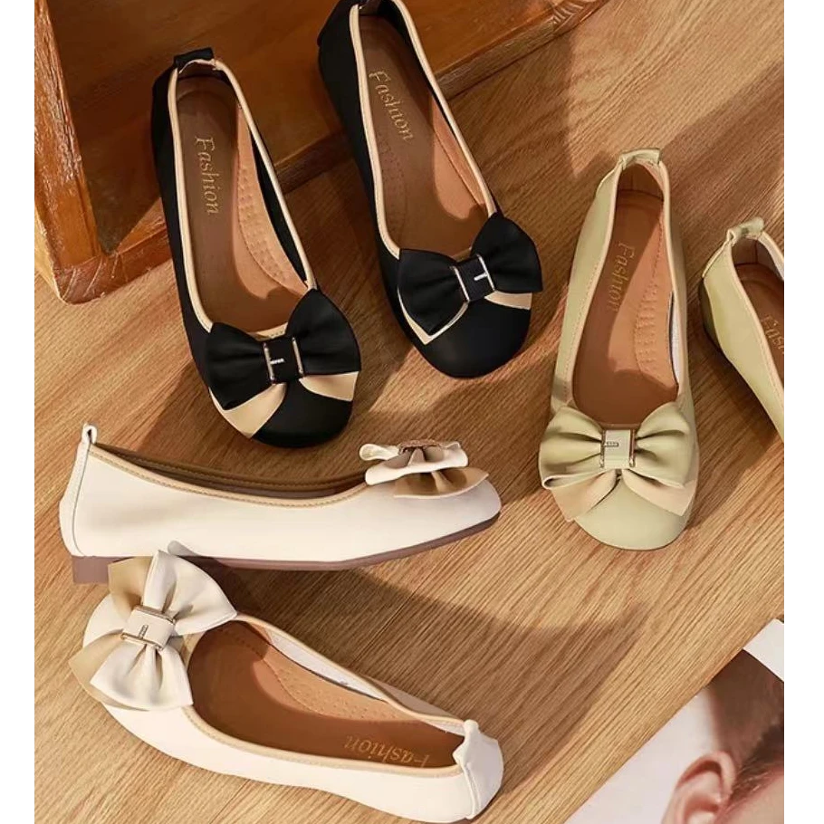 【唐莎女鞋】真皮女鞋单鞋软底软面平底双蝴蝶花-6003 平底