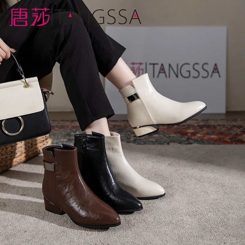 秋冬尖头高跟靴时尚百搭粗跟女靴女士6057-6058