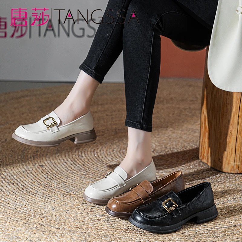 2024新款乐福鞋女鞋时尚优雅休闲低跟圆头百搭6063软底春季粗跟