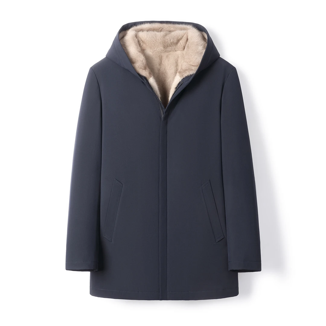 海宁汉朗君顿冬季加厚新款中长款男款加绒保暖风衣外套休闲派克服