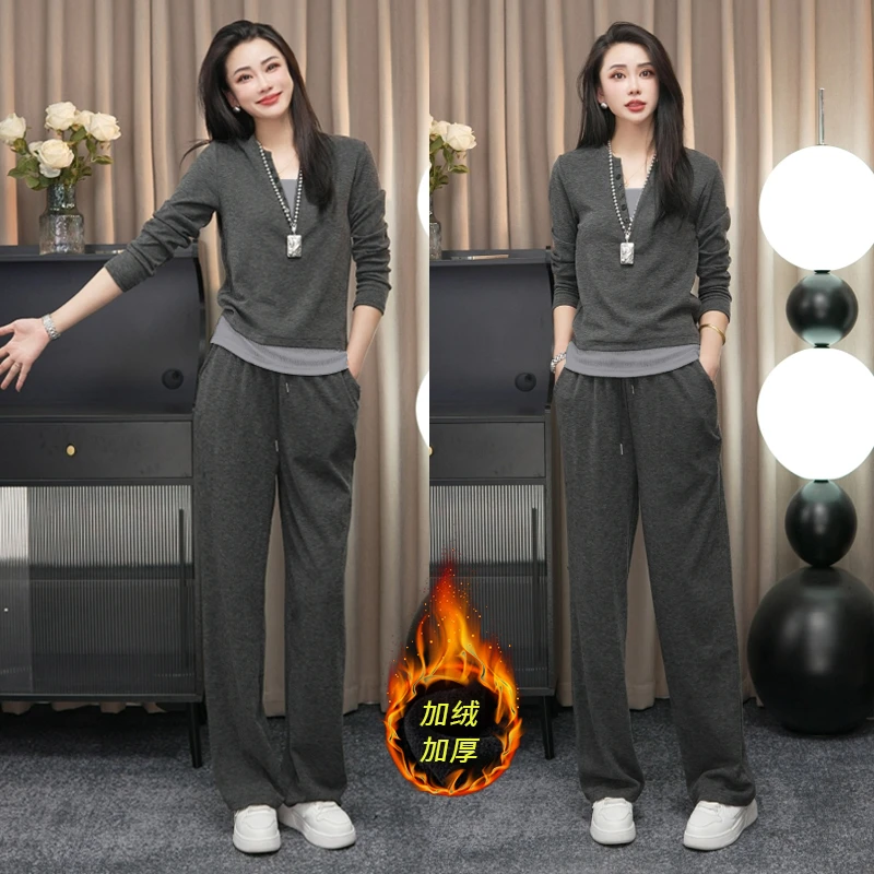 加绒加厚糯米套装女冬季新款休闲显瘦保暖运动两件套 cyj