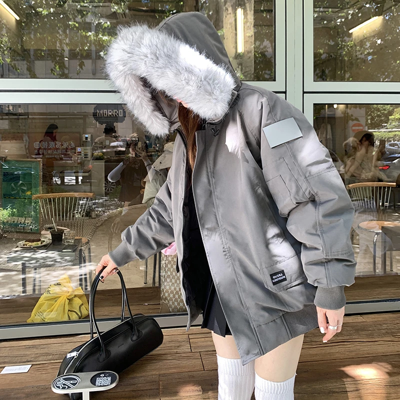 西伯利亚雪夜工装棉服女冬季加厚韩版大毛领派克服外套潮2024新款