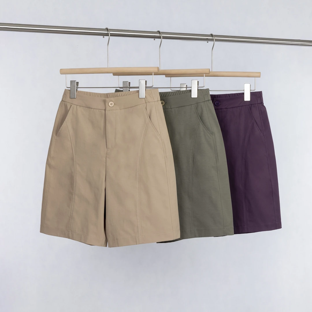 【慧姐私服】24新款高腰通勤百搭简约纯色女士抗皱舒适夏季短裤6611