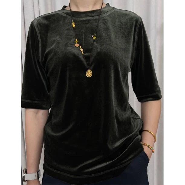 【慧姐私服】24秋季新款显瘦通勤简约欧美百搭时尚丝绒T恤820