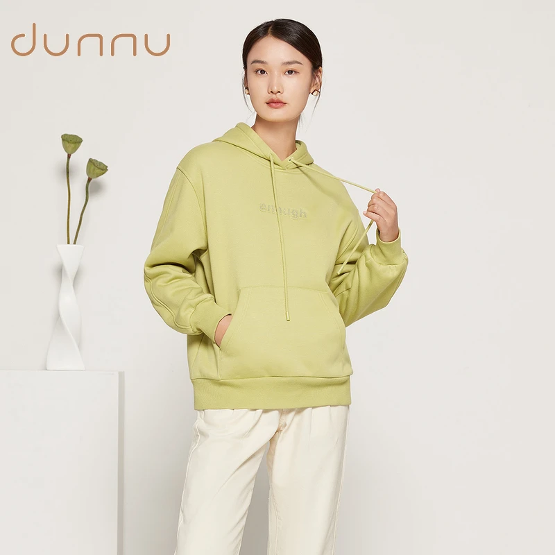dunnu敦奴冬季加绒连帽休闲女士时尚卫衣糖果色显白加厚帽衫女