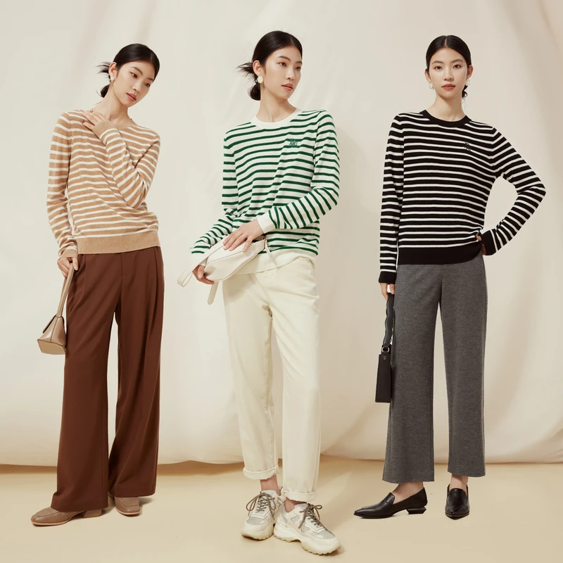 dunnu敦奴秋冬条纹羊毛衫显瘦长袖宽松热力感FS572110