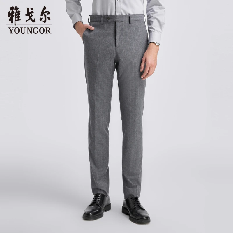 新款【暗条纹套西裤子】雅戈尔男士商务绵羊毛透气修身西裤220234